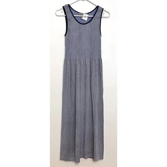NEW NWT LARK + GREY Navy Blue White Striped Sleeveless Midi Fit Flare Tank Dress - Picture 2 of 15